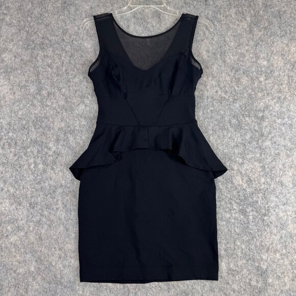 2B Bebe Black Stella Peplum Mini Dress Size XS Stretch Sleeveless Cocktail - Picture 8 of 13